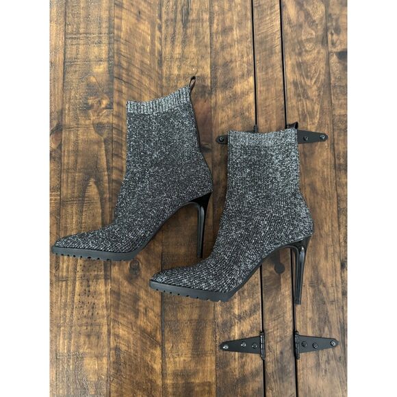Black Metallic Knit Sock Booties NWOT - Picture 3 of 10